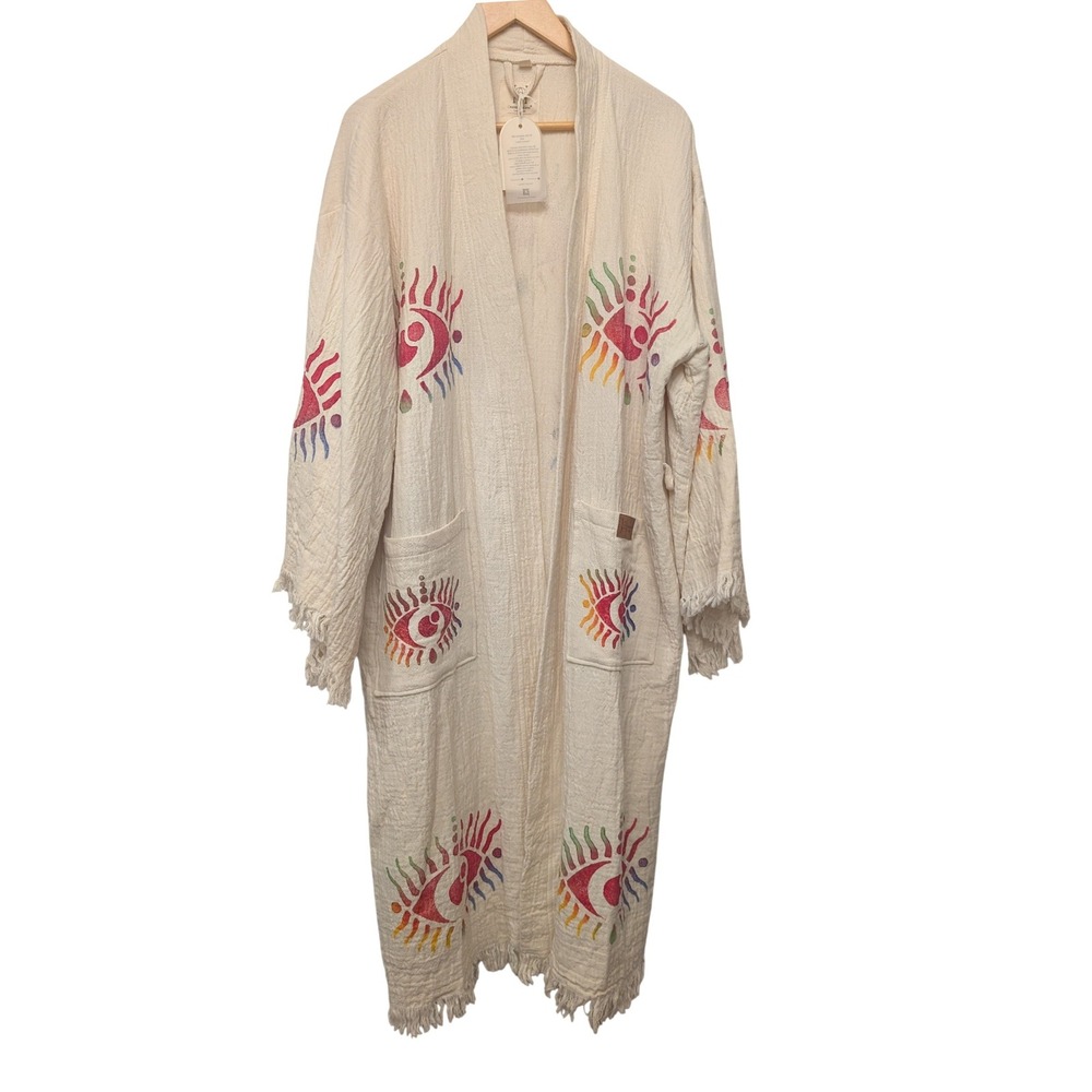 Otantica Home Organic Alien Eye Kimono Robe L/XL Boho Lounge Cotton GOTS Cert